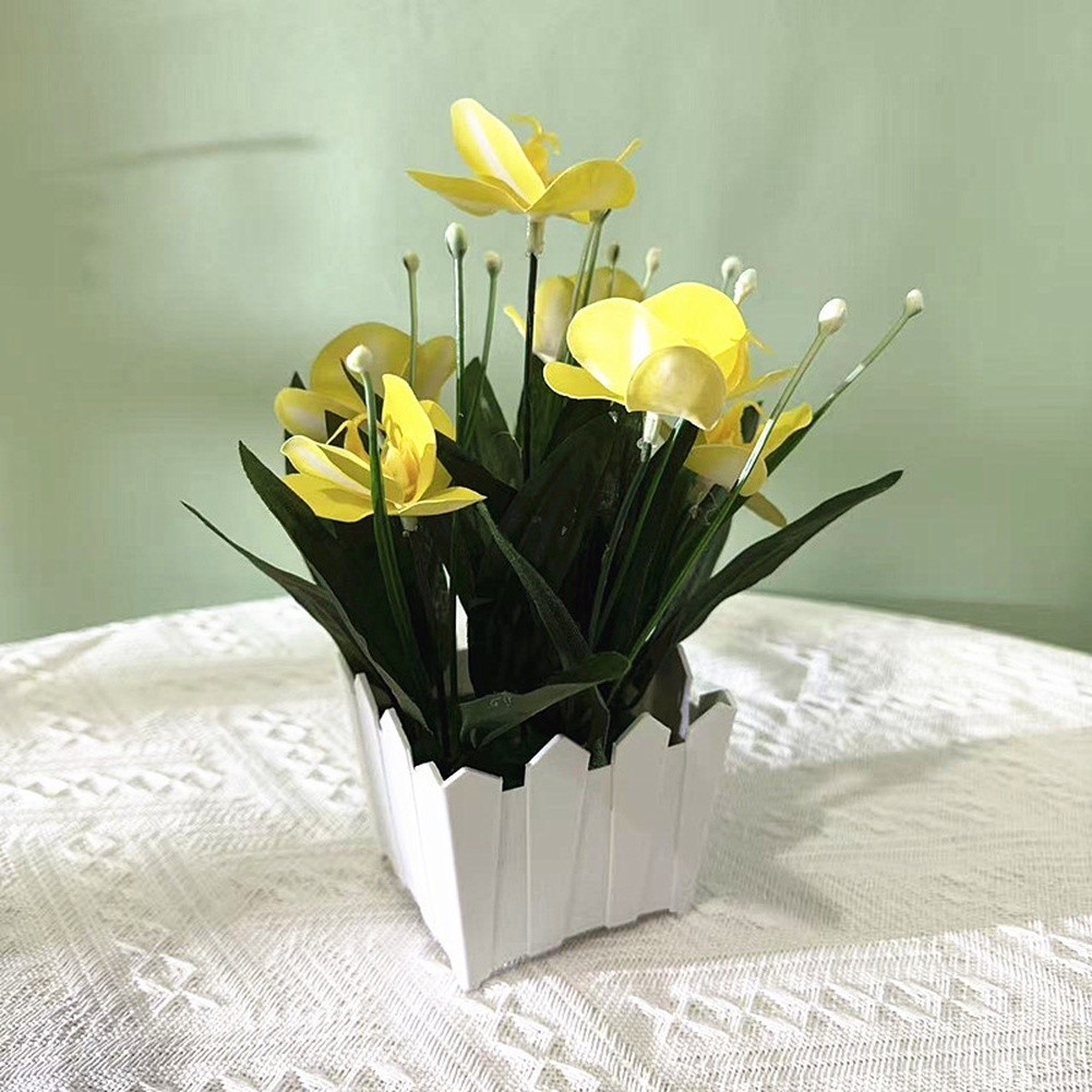 Fake Phalaenopsis Orchid Flower in Pot for Living Room Bedroom Shelf Decor Use