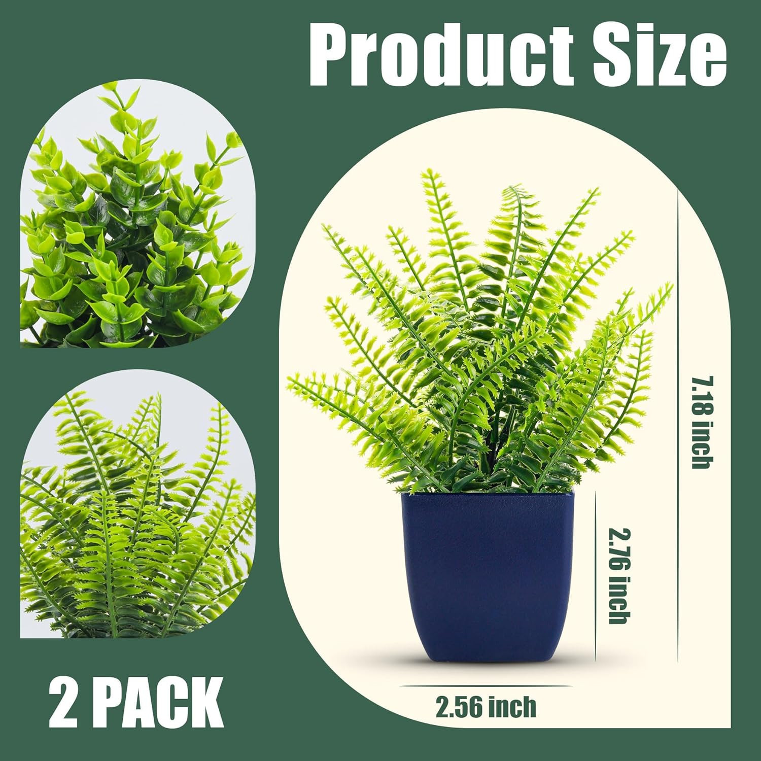 Fake Plants 2 Pack Small Artificial Plants in Blue Pots Faux Plants Indoor for H