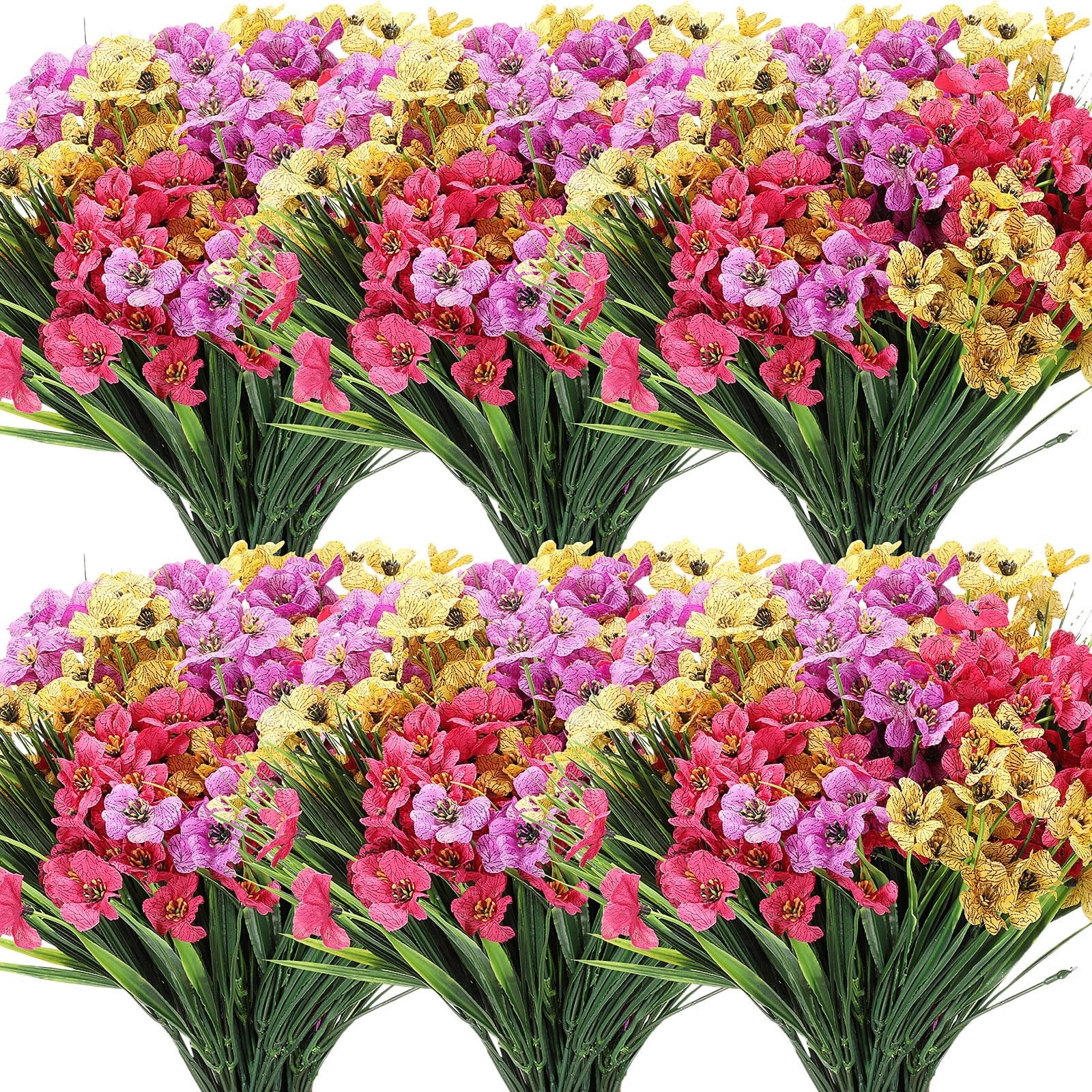 100 Bundles UV Resistant Violet Artificial Flowers – Faux Silk for Garden, Porch