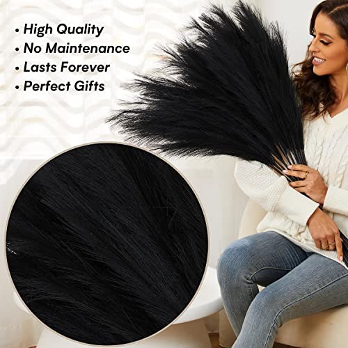 Pampas Grass, 9 PCS 37”/3.1FT Tall Fluffy Fake Pompas Floral, Large Black