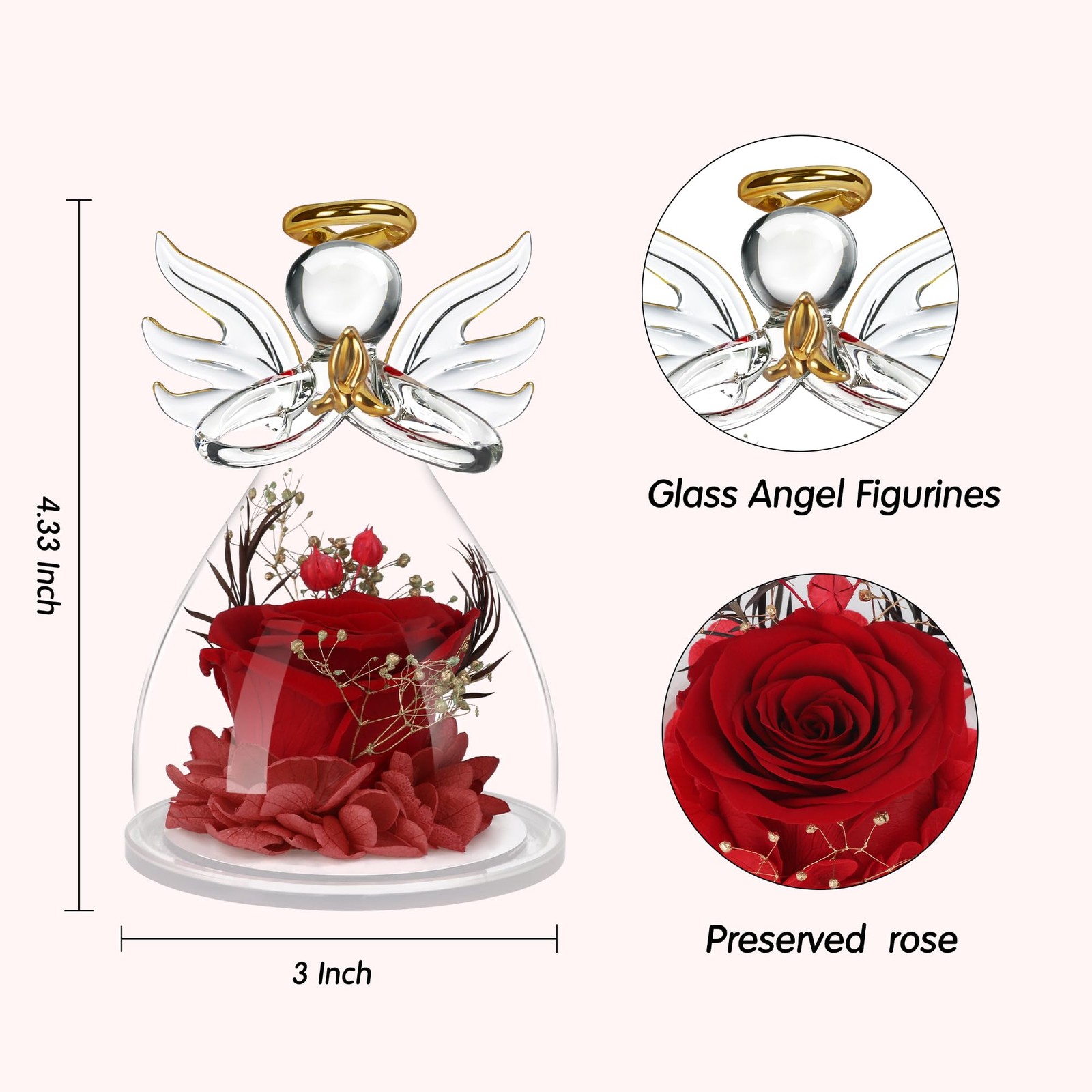 Red Preserved Flowers Angel Figurines Mom Grandma Wife Mothers Day Gifts
