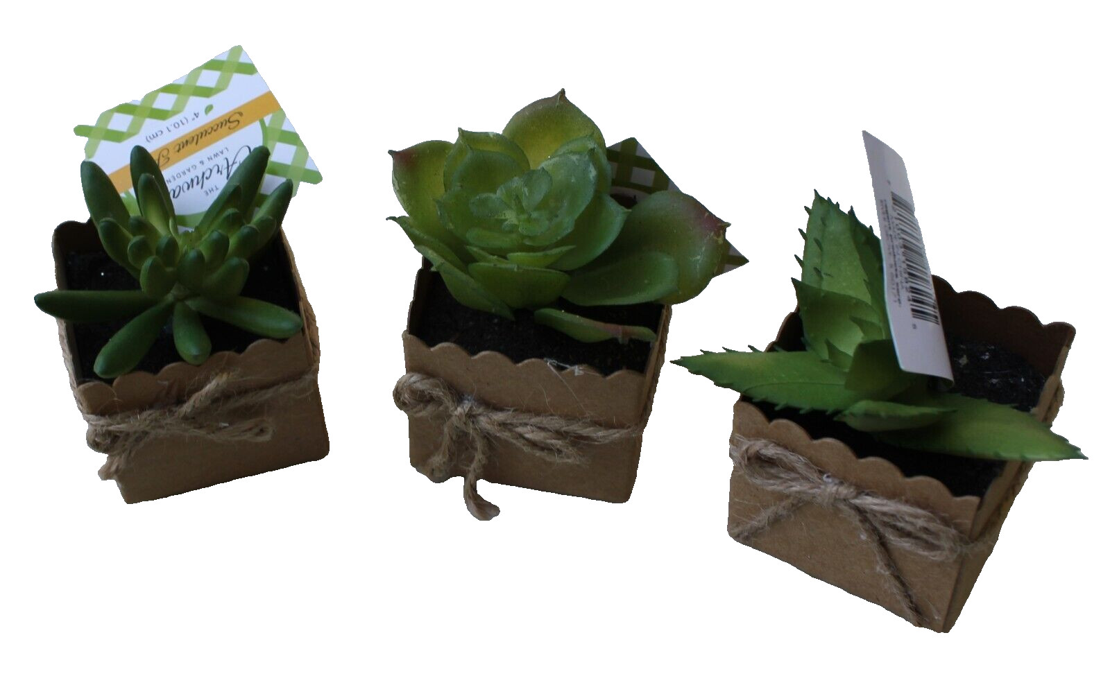 Set of 3 3″ Mini Artificial Succulent Plants in Square Paper 2″x2″ Pots Gift