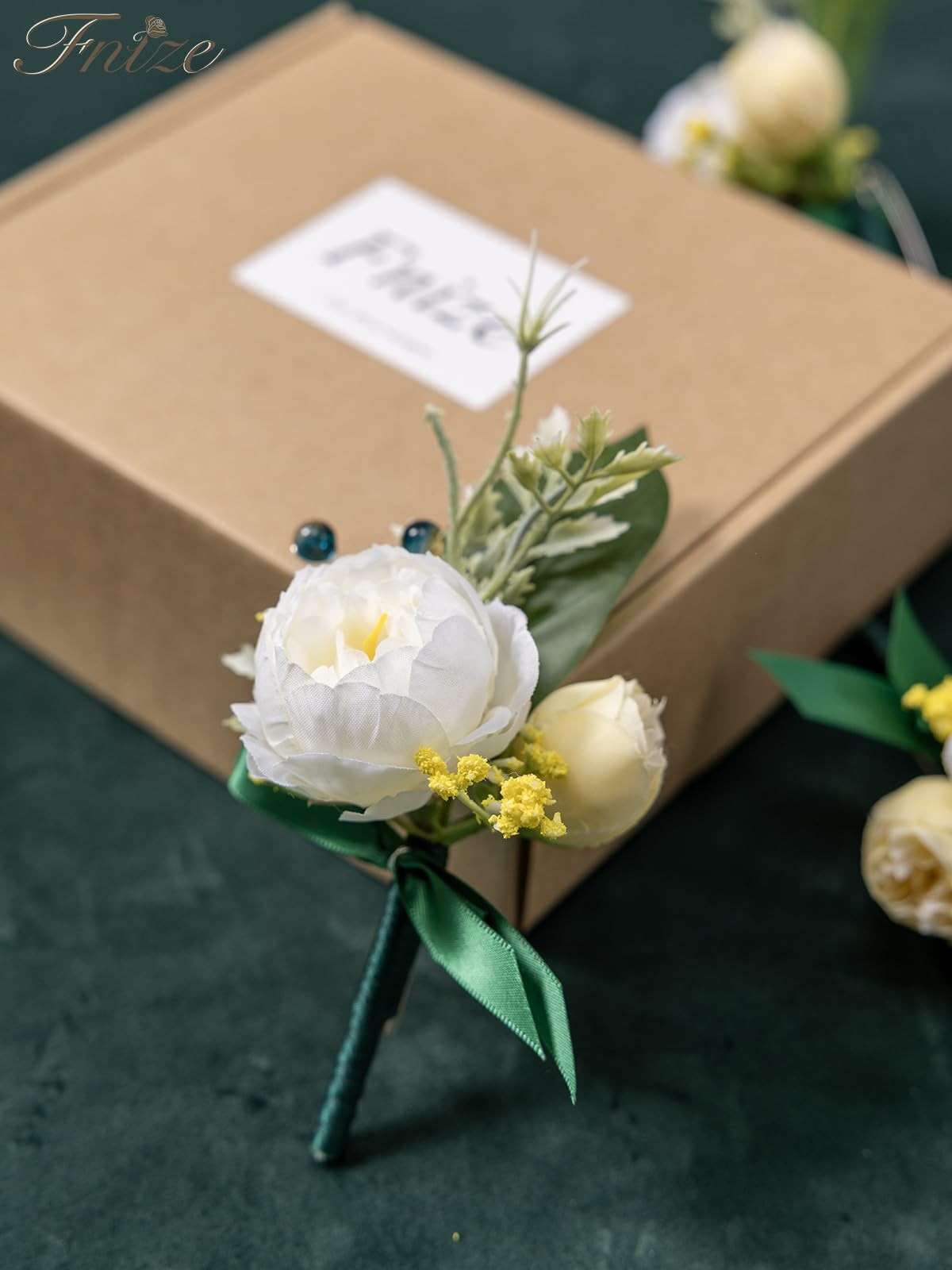 6 PCS Boutonniere Men Groomsmen Artificial Silk White Flowers Peony Rose Prom