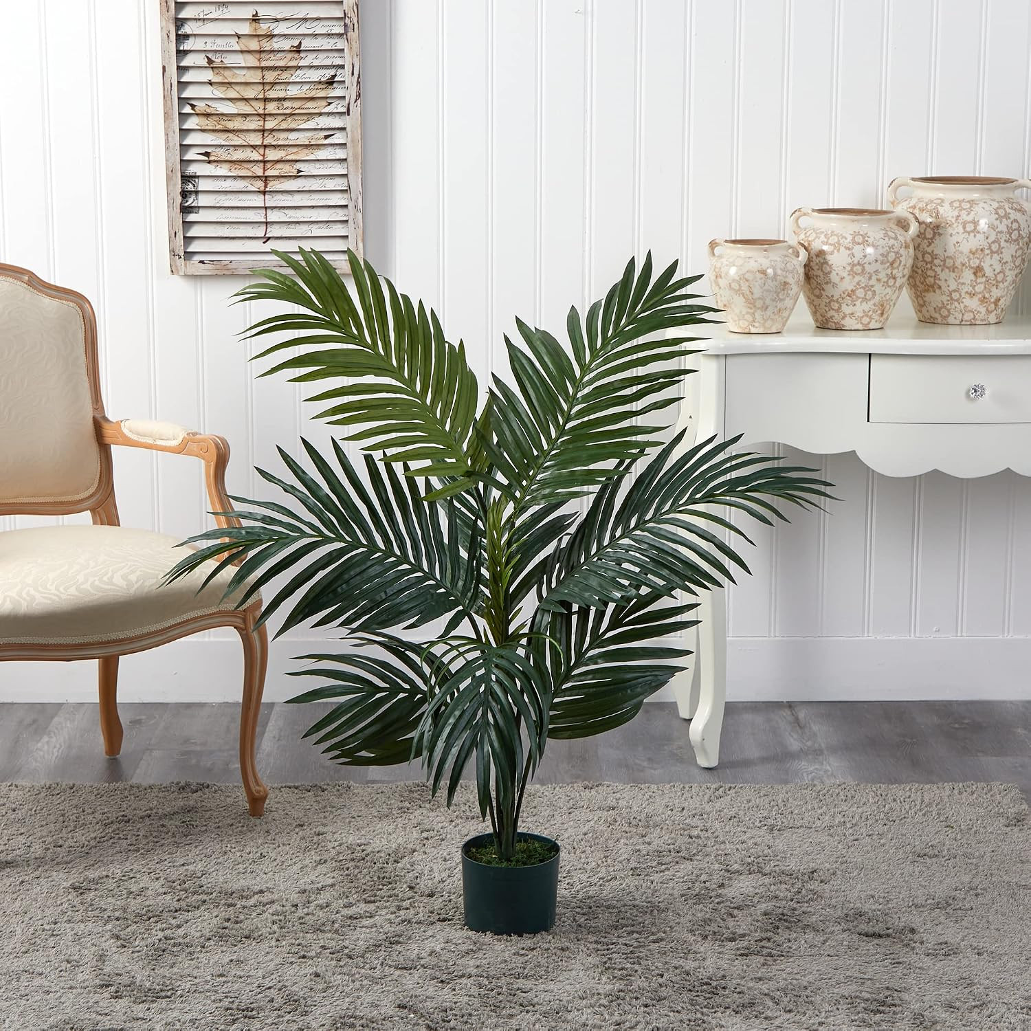 4 Ft Artificial Kentia Palm Tree with Nursery Pot | 9 Full Fronds of Breezy Palm