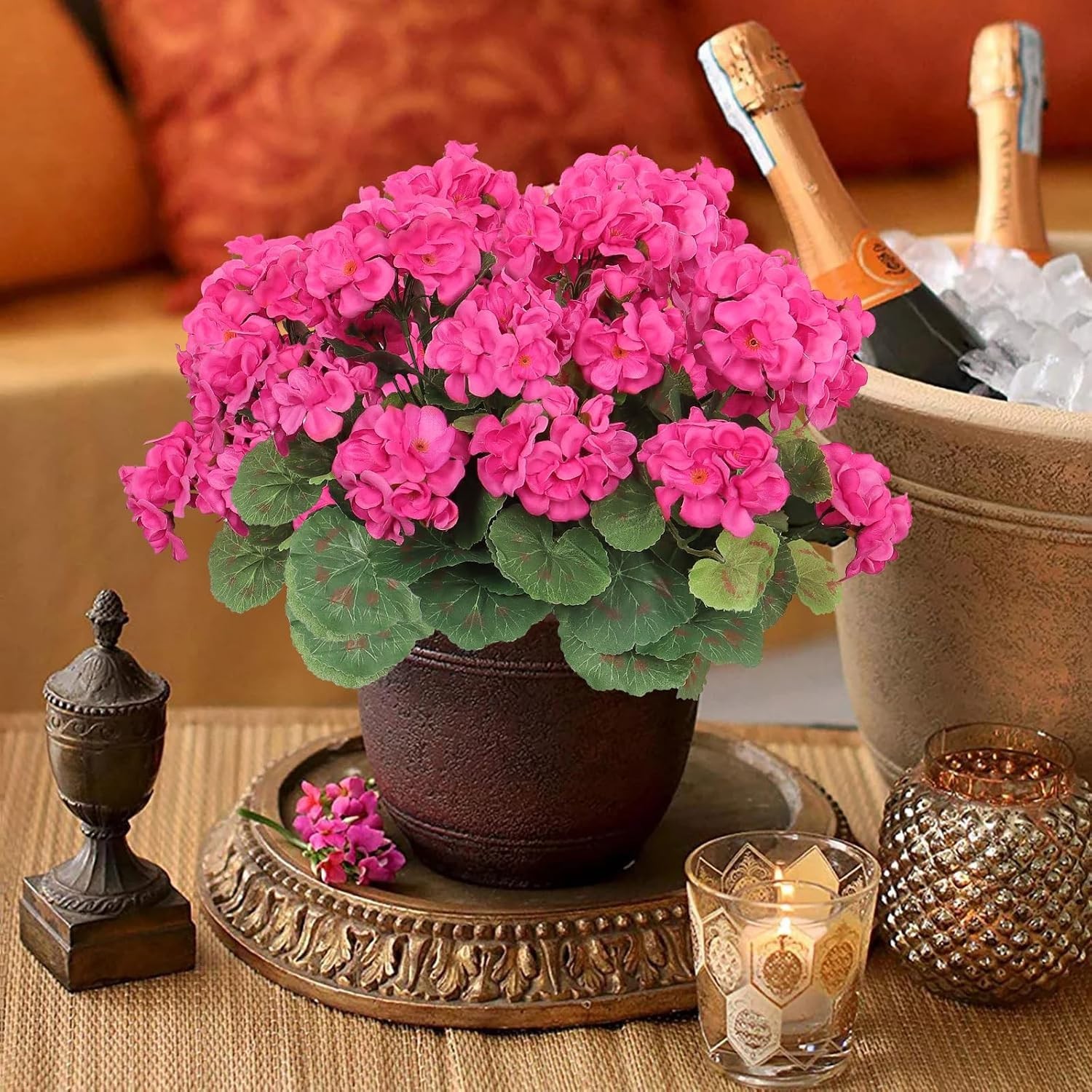 Realistic 3 Pack Geranium UV Resistant Flowers – Perfect for Outdoors & Indoors