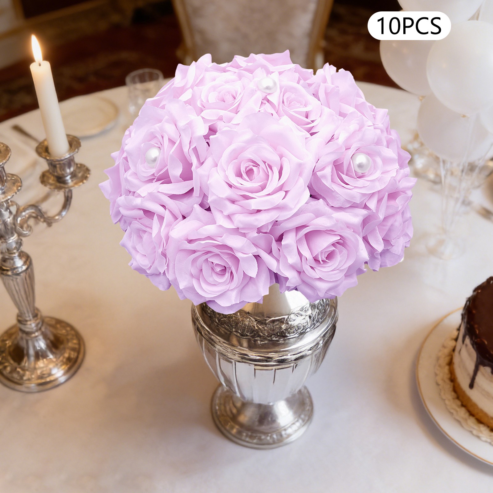 10 PCS Artificial Flower Ball, Pinkish Purple Floral Bouquet, Handmade Rose Ball