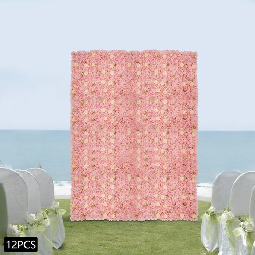 3D Flower Wall Panel-12pcs Artificial Flower Wall Background Silk Rose Mat