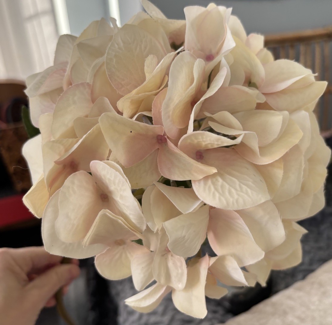 Blush Pink Hydrangea Stem Silk Flower Faux Wedding Centerpiece Realistic Ivory