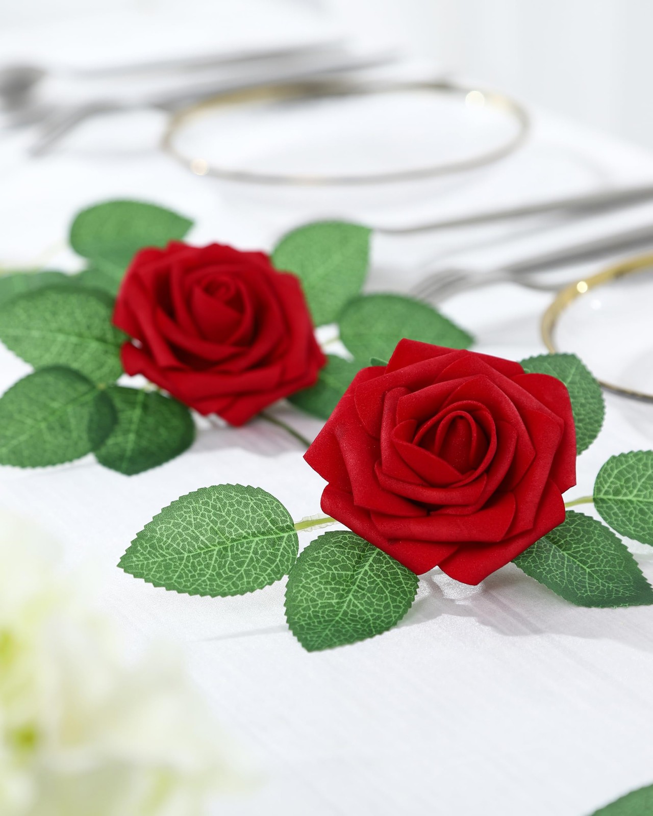 100Pcs Artificial Roses Flowers Fake Roses with Stems Real Touch Foam Flowers…