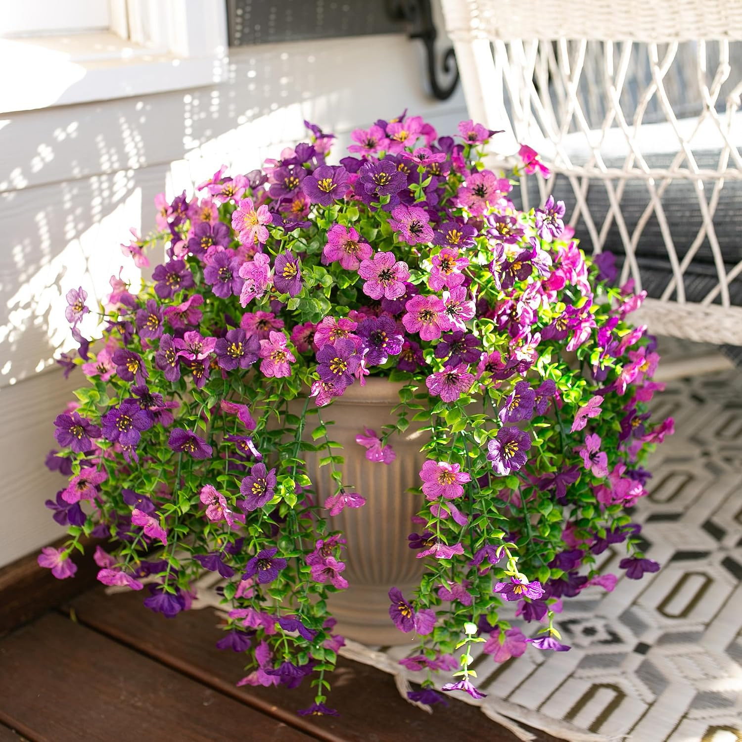 Artificial Faux Hanging Flowers Plants for Spring Outdoor outside Decoration, 2