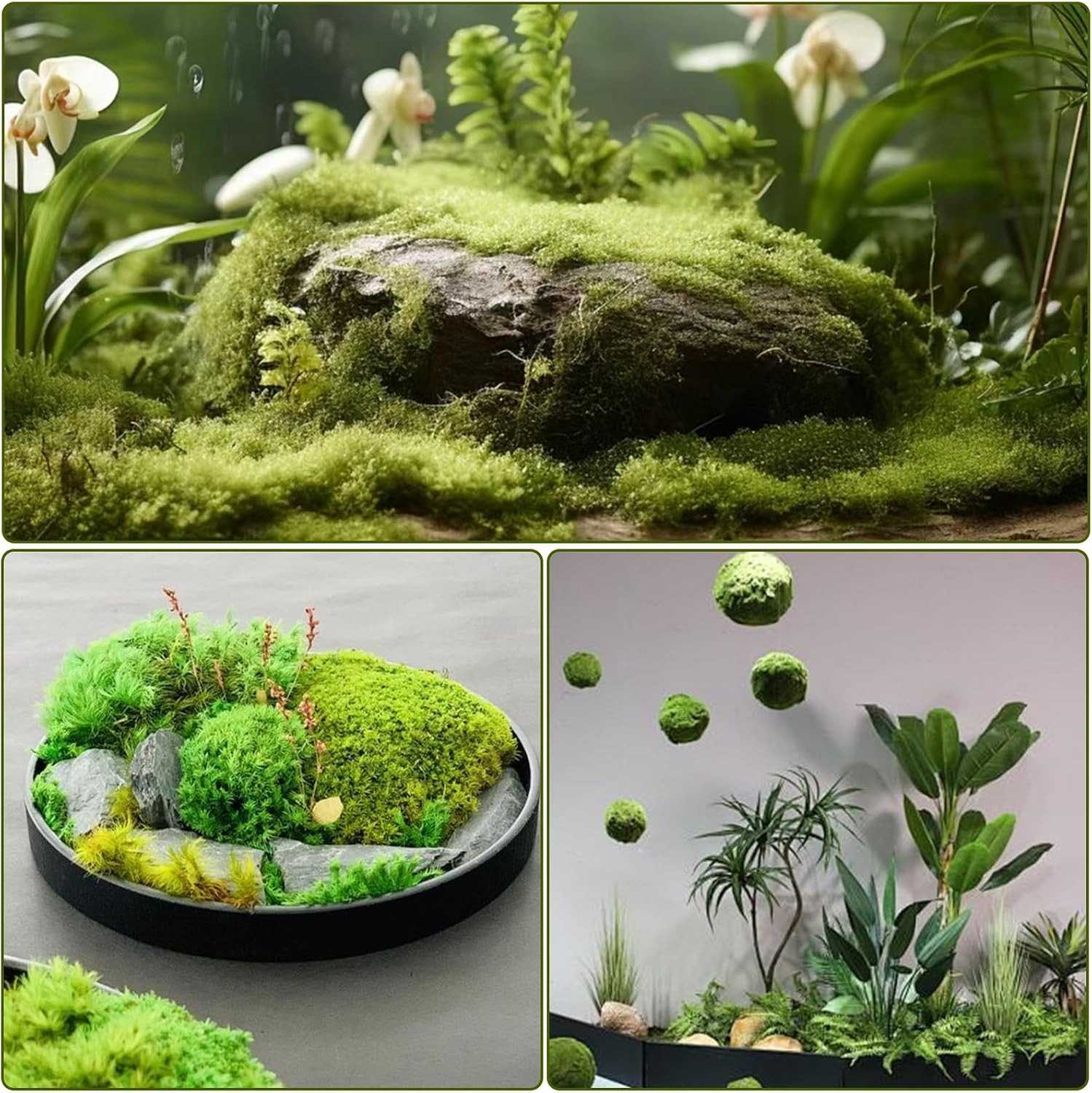 40PCS Artificial Moss Rocks, 4 Size Fake Moss Rocks, Green Moss Decor