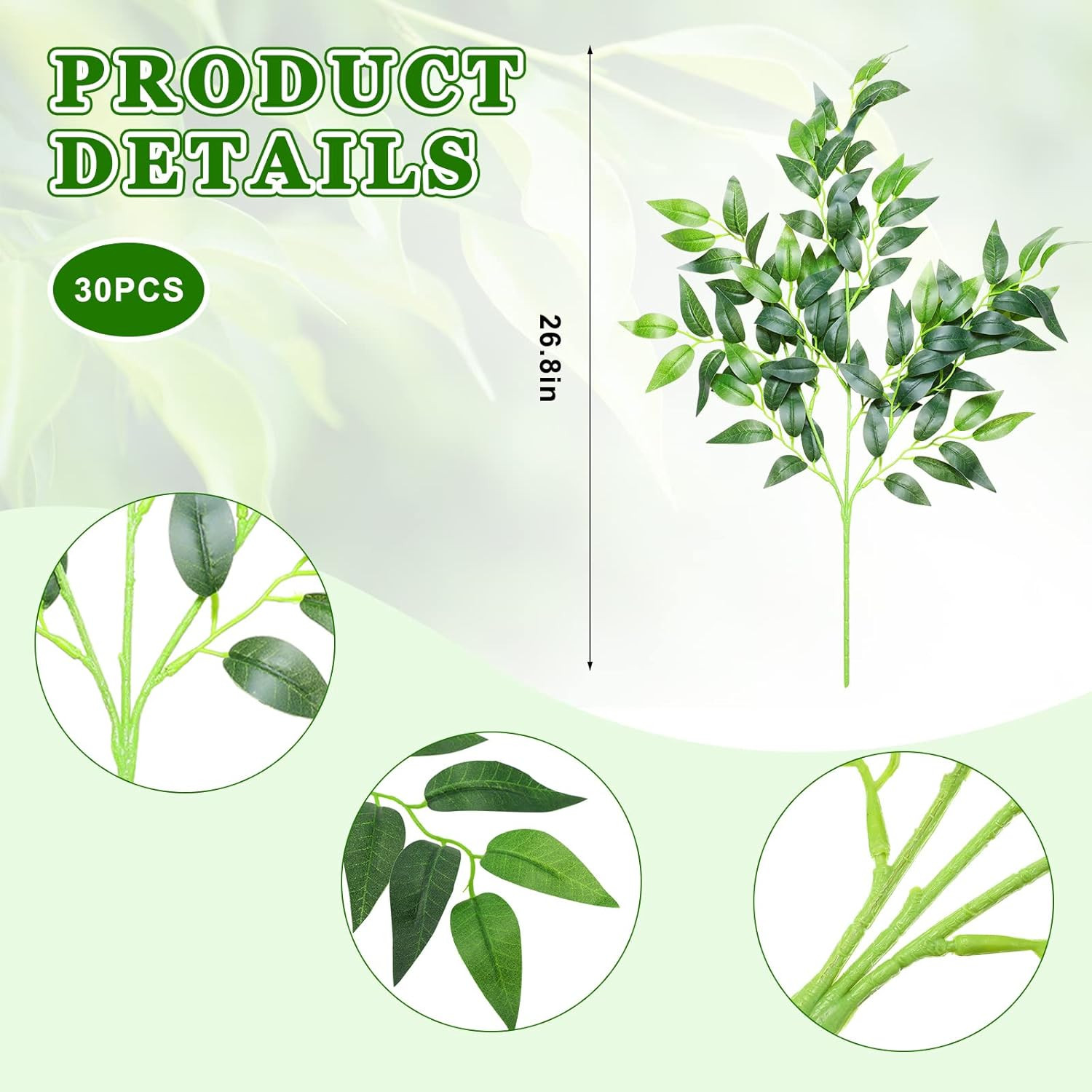30 Pcs Artificial Italian Ruscus Greenery Stems 26.8 Inch Hanging Greenery Spray