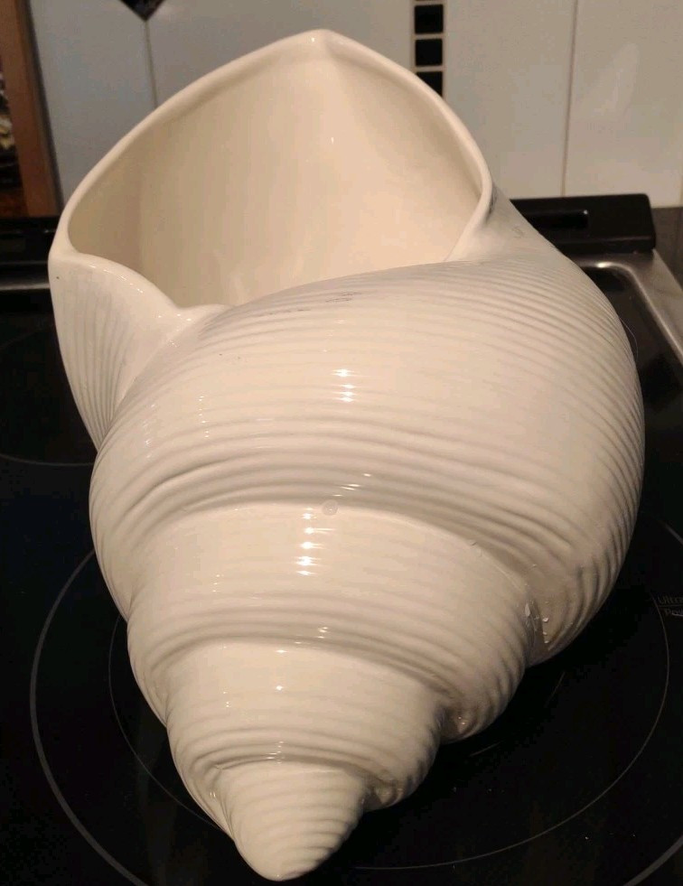 White Ceramic Sea Shell Plant Holder/Container H 9 In. X L 12.5 In X W 8 In. ML