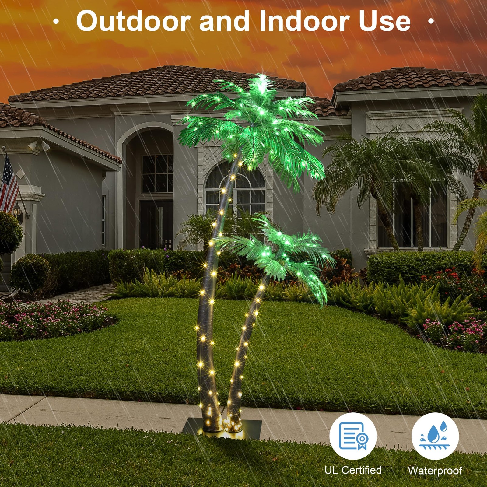 Solar Lighted Palm Tree 6FT 4FT Artificial Palm Tree Decor for Outdoor 184 LE…