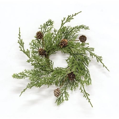 NEW PRIMITIVE WESTERN CEDAR Candle Ring Pine Cones Christmas 3.5″ Open x 10-12″W
