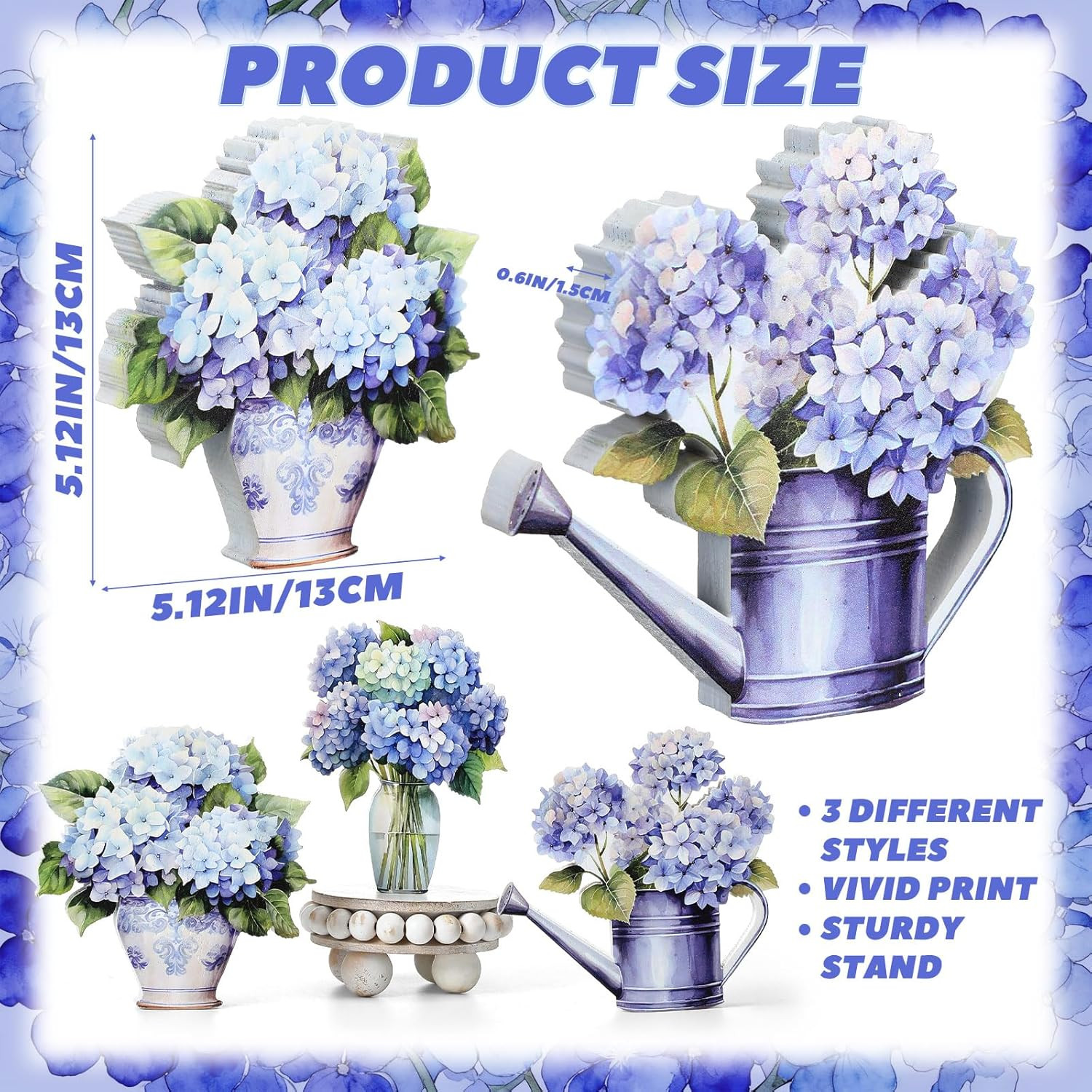 3 Pcs Hydrangea Table Decor Wood Hydrangea Table Sign Retro Centerpiece for Tier