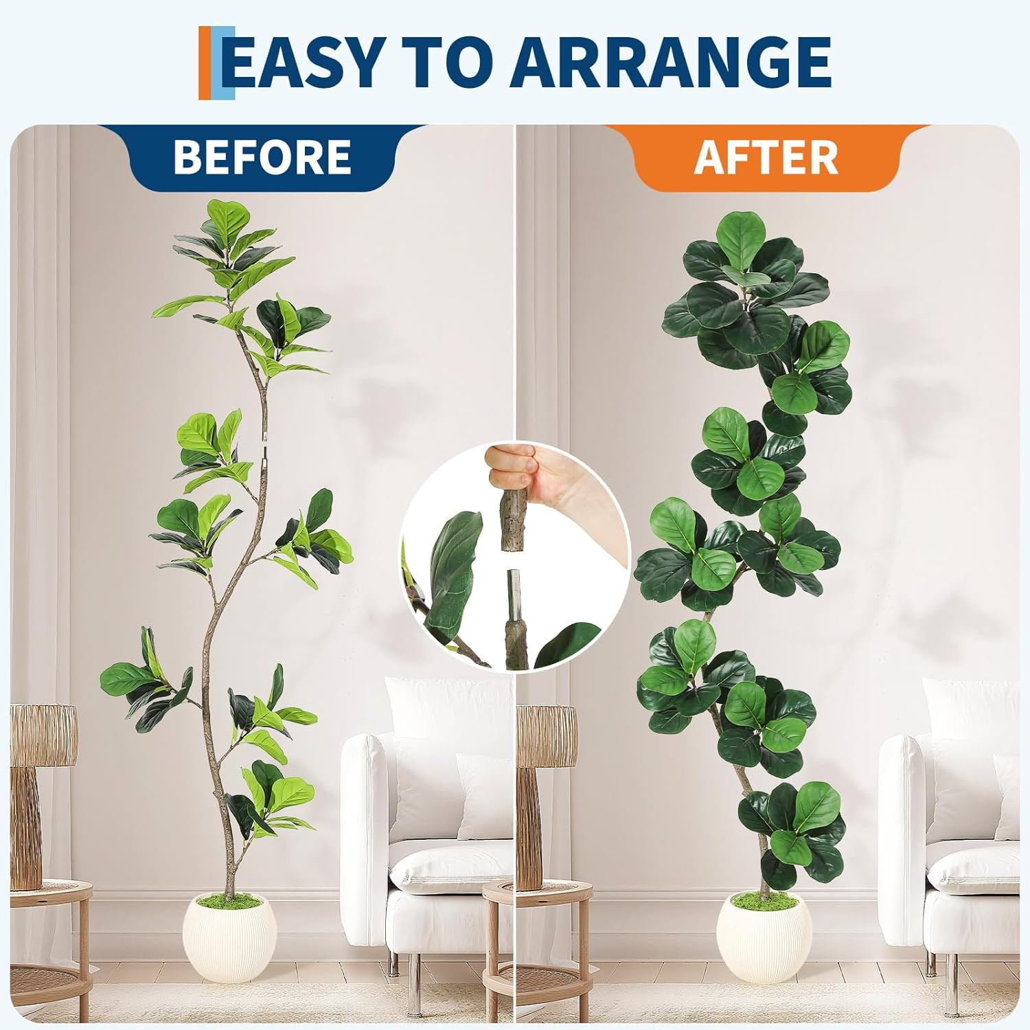 Fiddle Leaf Fig Artificial Tree with White Planter,7Ft Faux Plants Indoor with M
