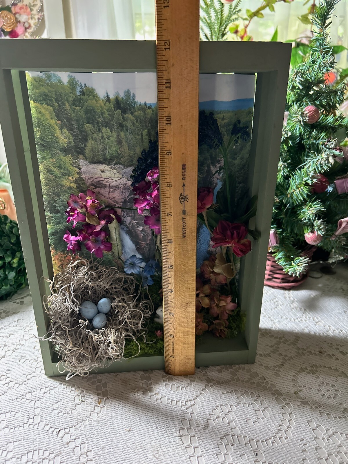 Handmade Nature Diorama Waterfall Birds Nest Dried Flowers