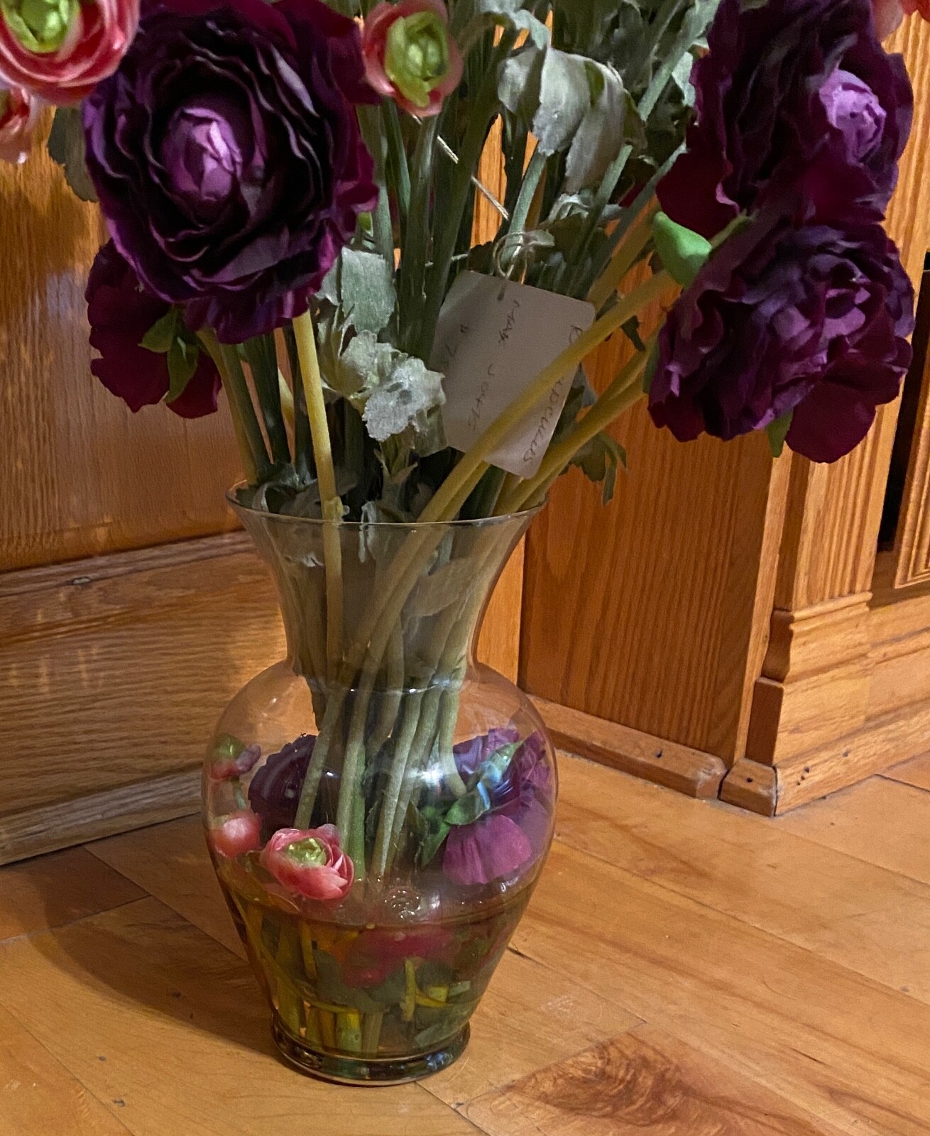 The Patio Place Floral Arrangement With Vase Small Pink Faux Flowers 21 x16x 16