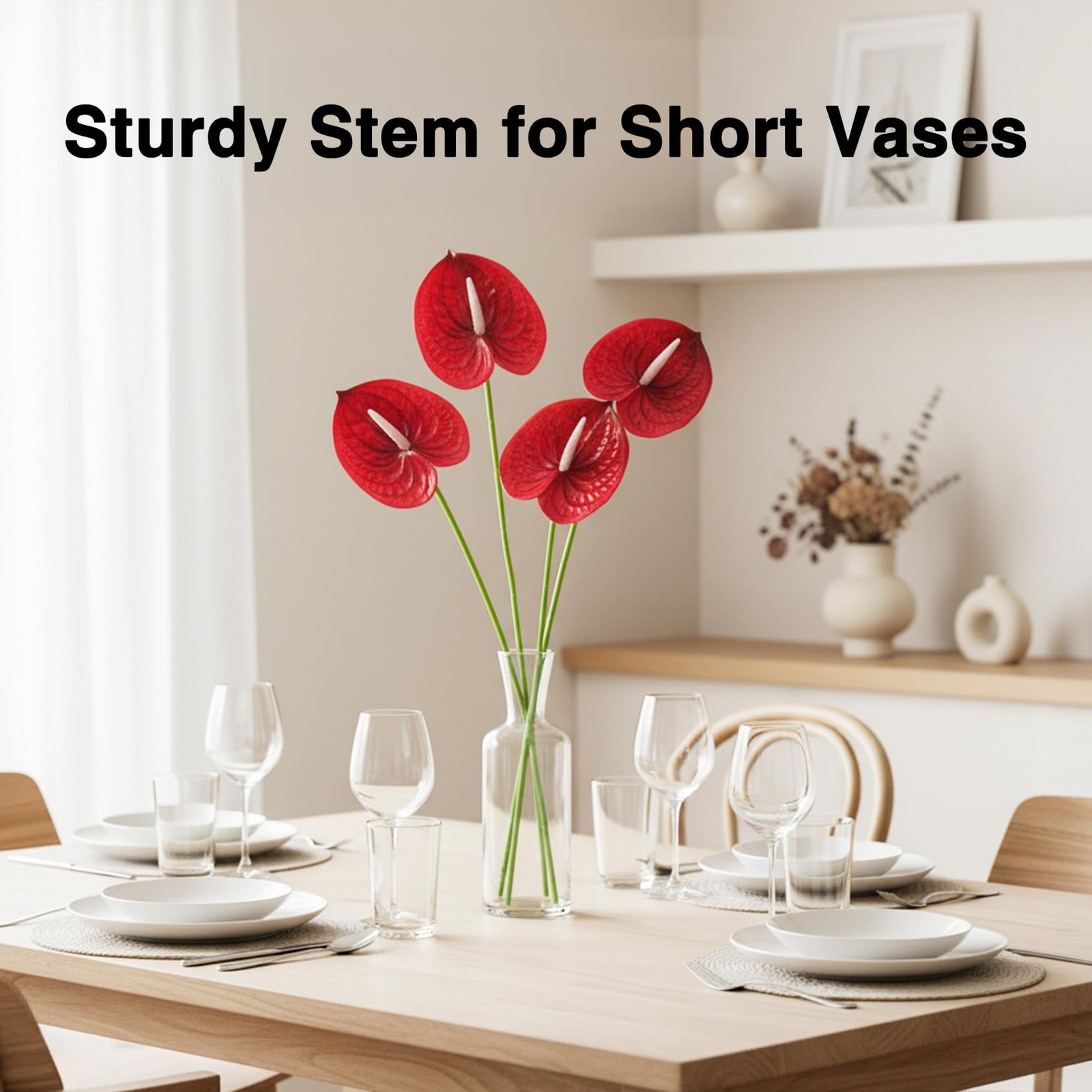 4PCS Anthurium Artificial Flowers Red Anthurium Single Stem – Tropical Flower…