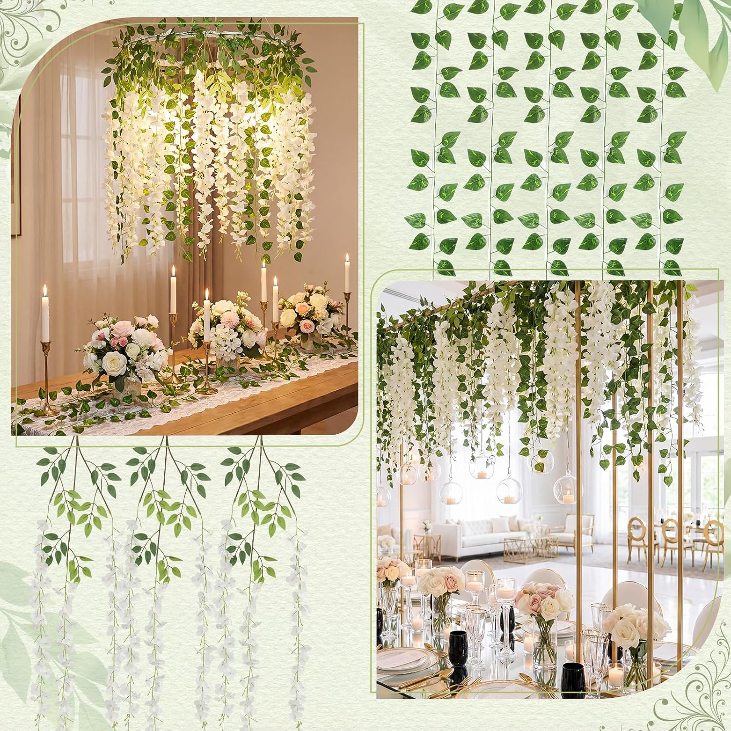 56 Pcs Wisteria Artificial Flowers Garland Includes 6.8 Ft Artificial Wisteria H