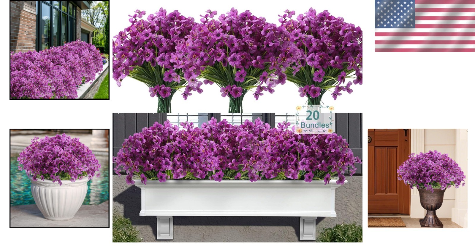 20 Bundles of UV Resistant Purple Faux Silk Flowers for All- Outdoor Beauty