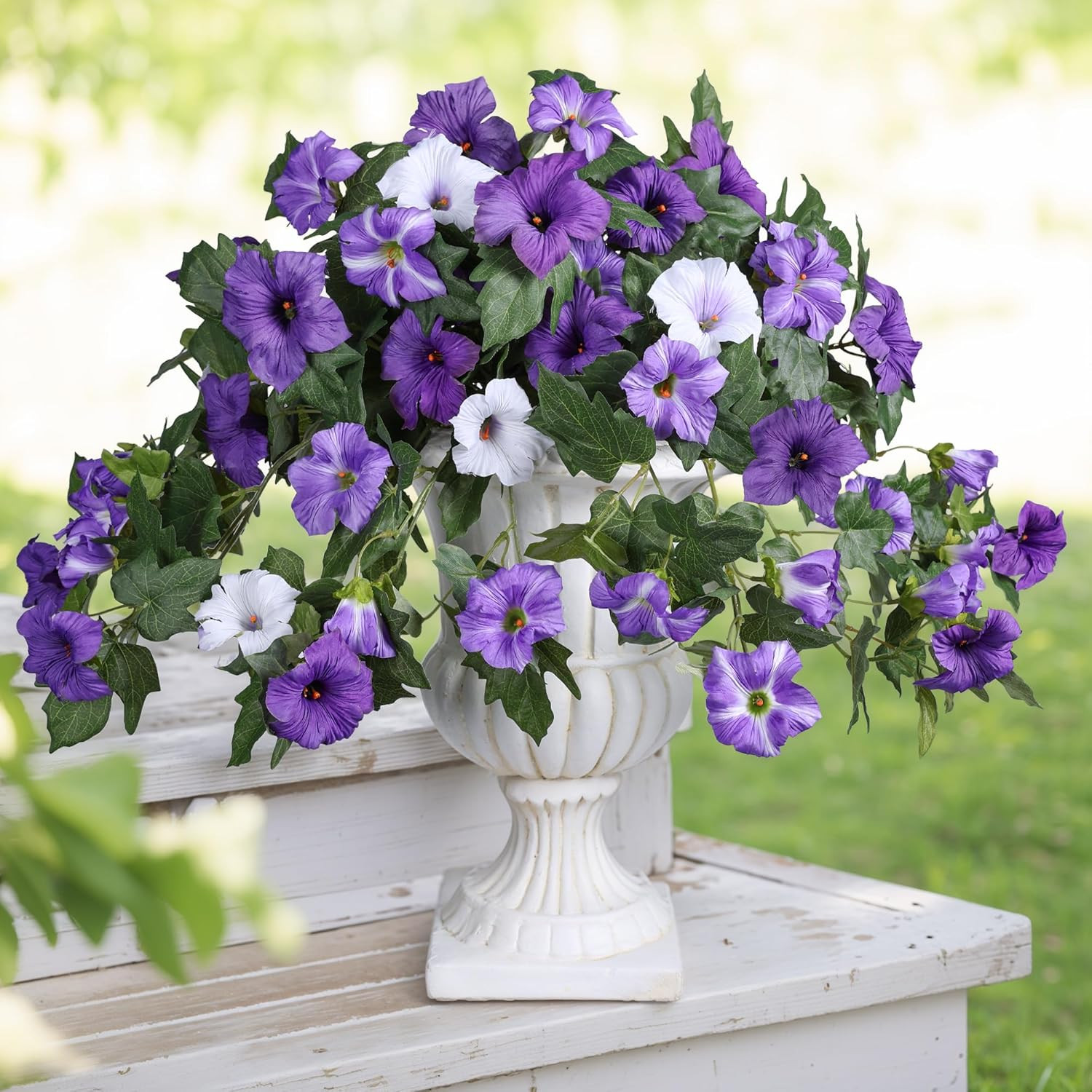 Artificial Flowers for Outdoors 2PCS Faux Petunias Silk Fake Flowers for outside