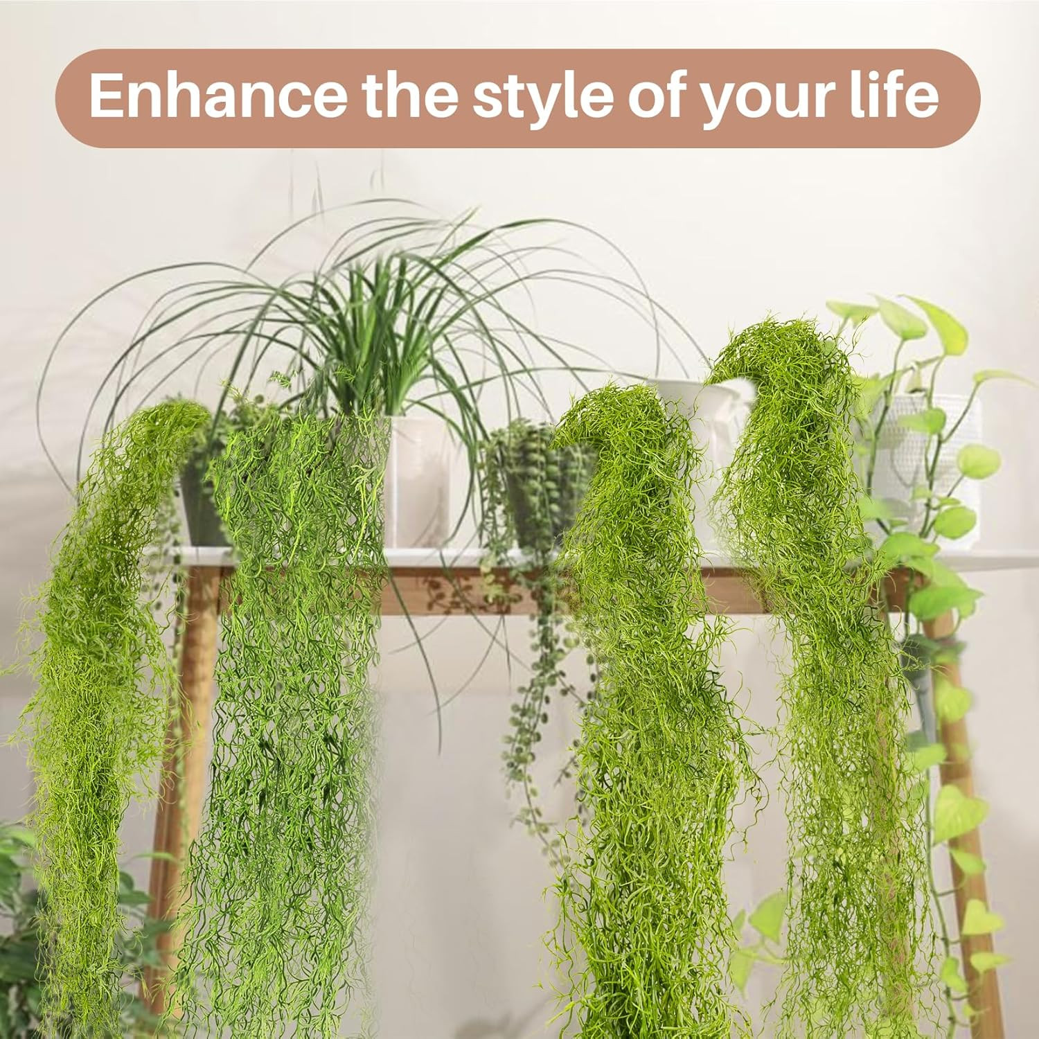 Fake Spanish Moss – Artificial Moss for Plants Indoor Crafts 33 Inch Long 3 PCS