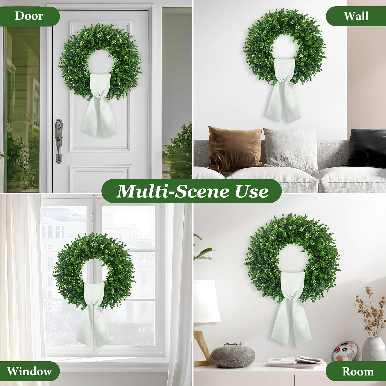 32” UV Resistant Boxwood Wreath with 310 Leaves & 140 Flower Buds for Spring De