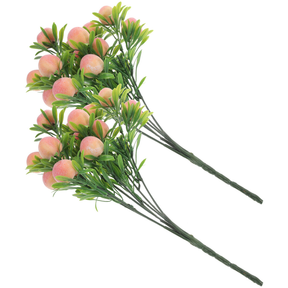 2pc Artificial Peach Tree Stem Branches Fake Fruit Branches Bouquet Decors