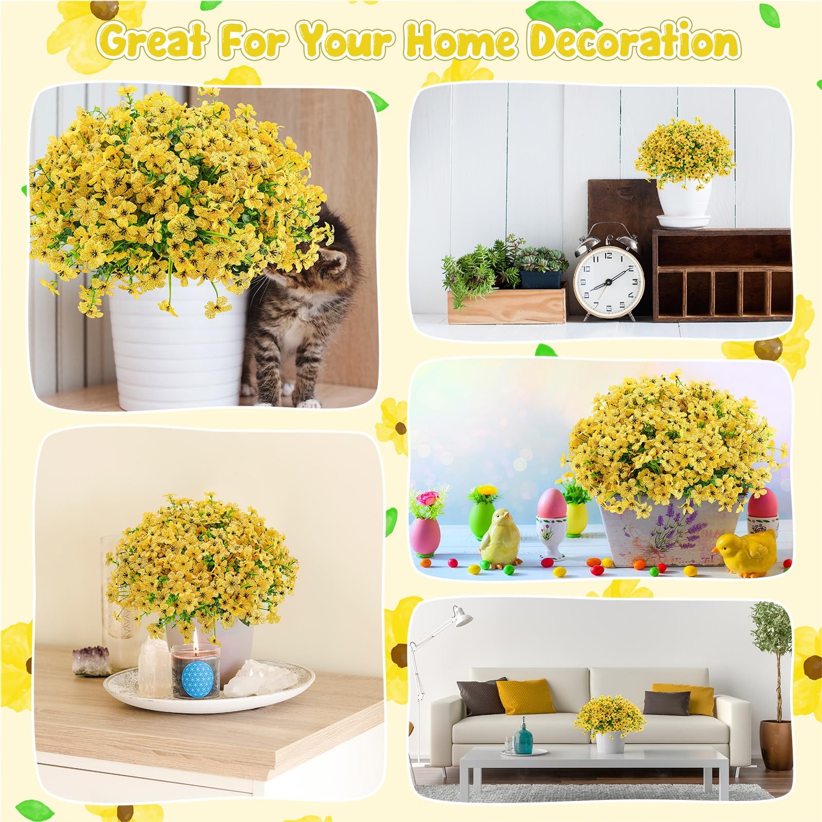 Ovveroche 56 Yellow Bundles Artificial Fake Plants Flowers for Outdoor Decora…