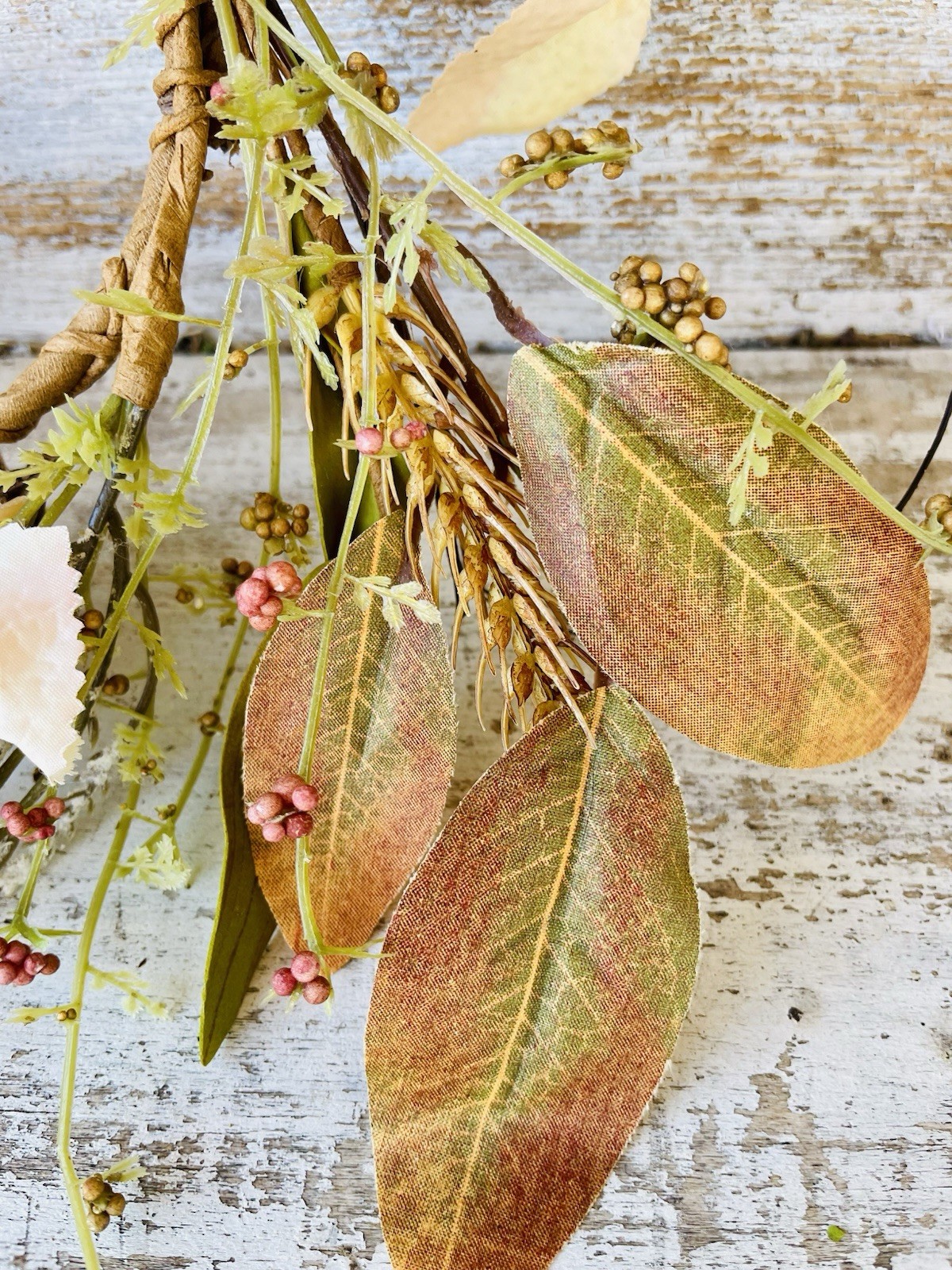 Cotton & Leaves Ring Fall Centerpiece Farmhouse Decor