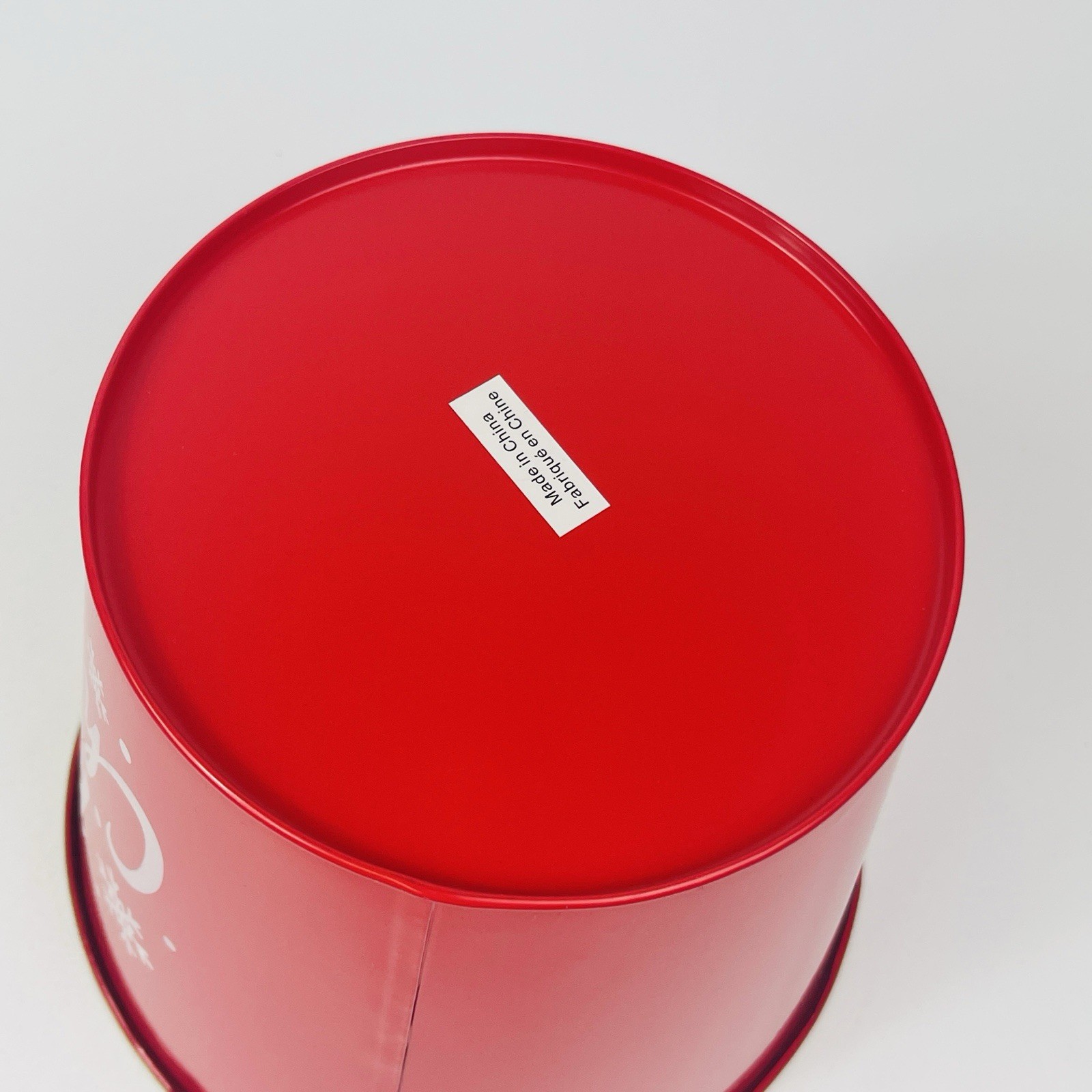 Round Tin Merry Christmas Red Flowerpot Can Home Decor Bucket