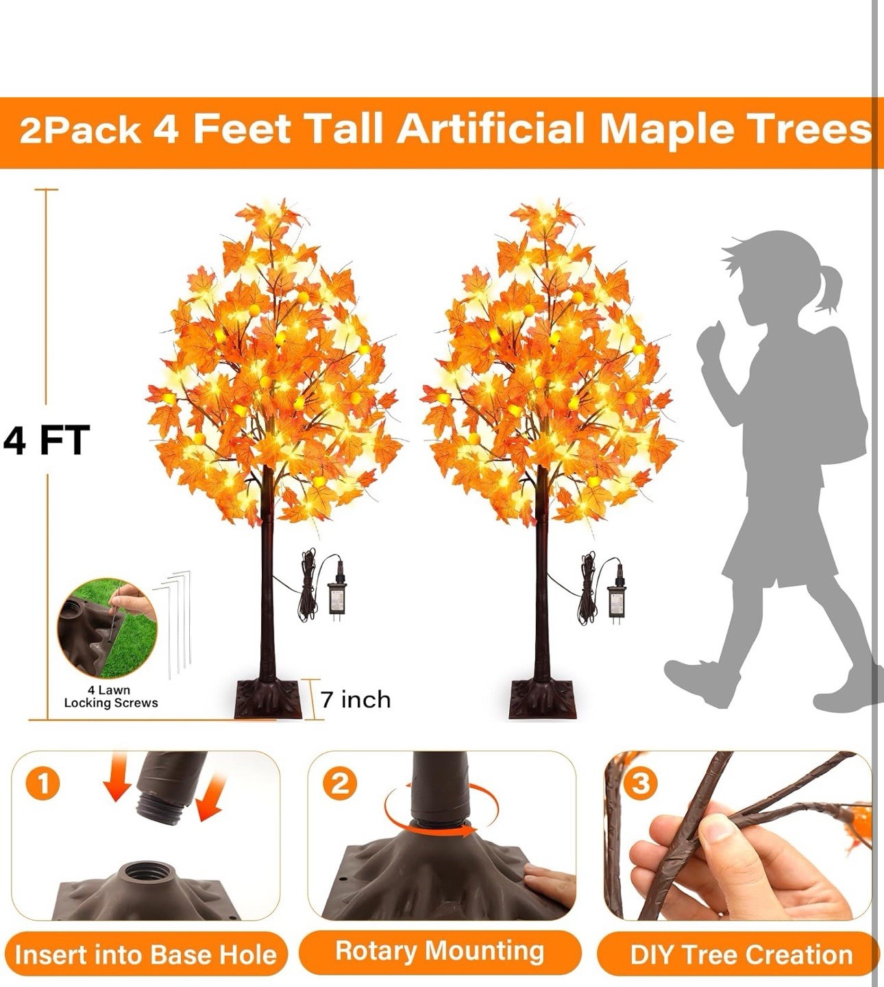 Fall Decor 2 Pack 4 Ft Lighted Maple Tree Thanksgiving Decor 8 Modes 49 Ledlight