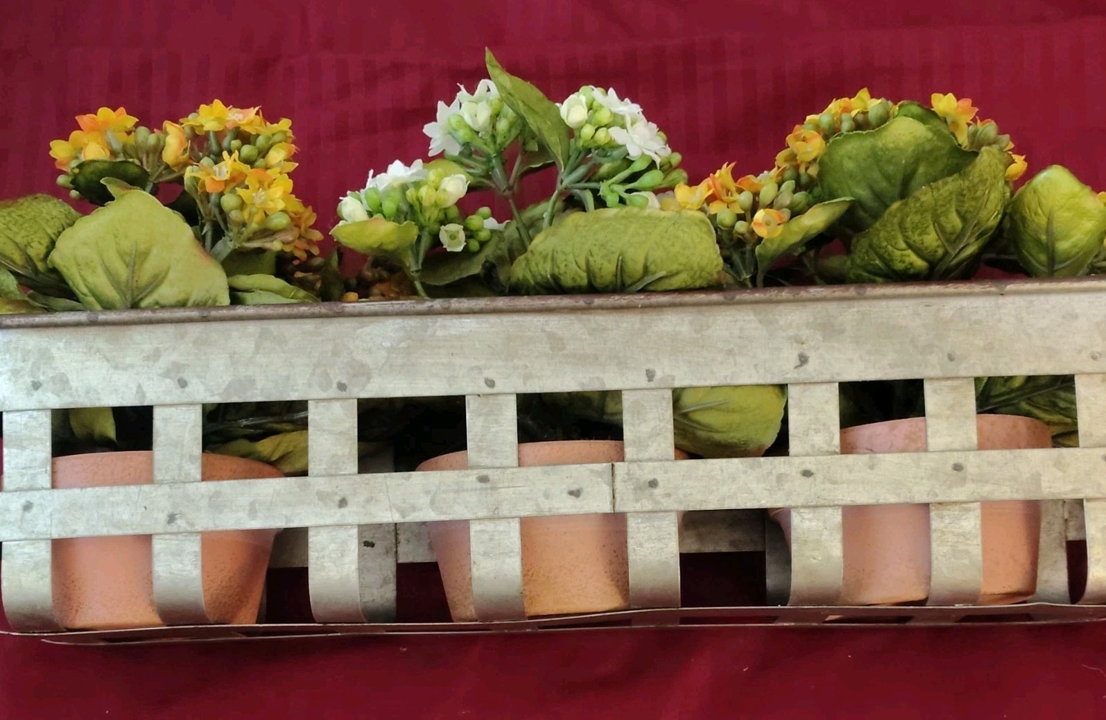 Artificial Kalanchoe Arrangement in Basket Planter Yellow/White