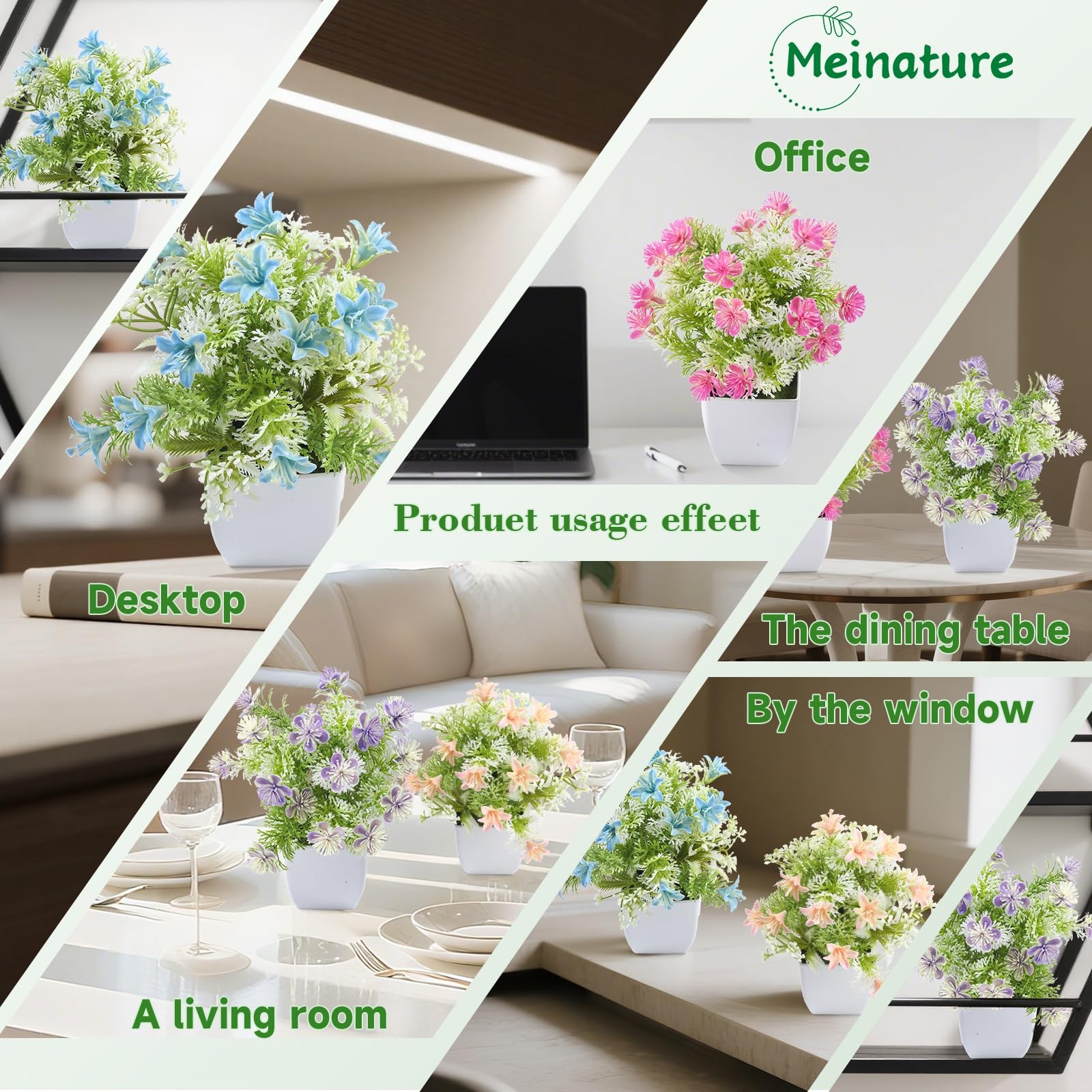 Mini Artificial Faux Plants Fake Plant with Flowers for Bathroom Office Home