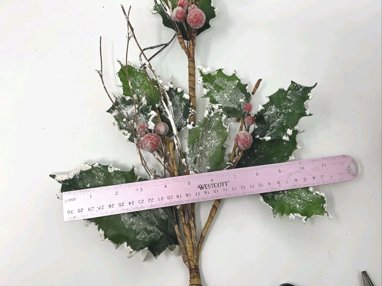 Holly Leaf Floral Pick w Flocked Edges Red Sugar Berries 36” 2 Picks Artificial