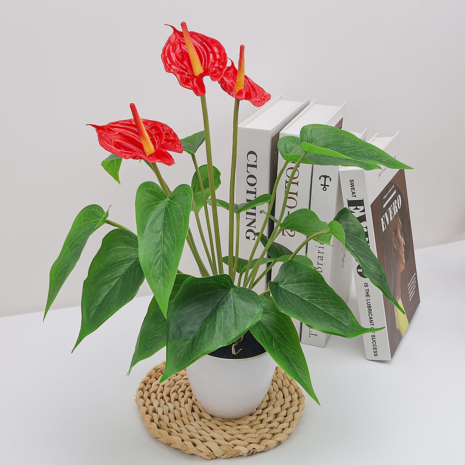 16.5″ Realistic Artificial Red Anthurium Fake Tropical Flower Plant