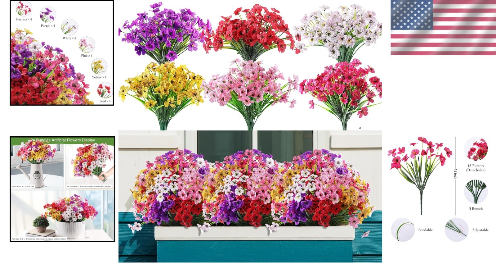 24 Bundles of No-Fade Artificial Flowers – Vibrant Faux Plants for All Occasions