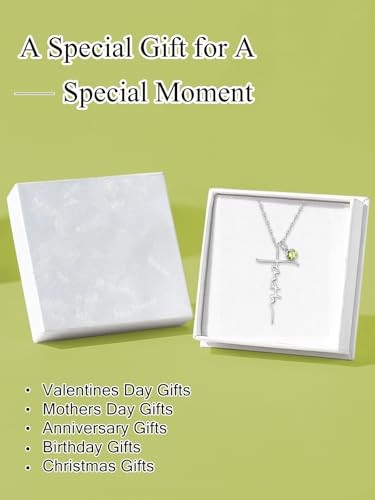 Cross Faith Necklace for women White Gold/14K Gold/Rose W 08-Aug Birthstone