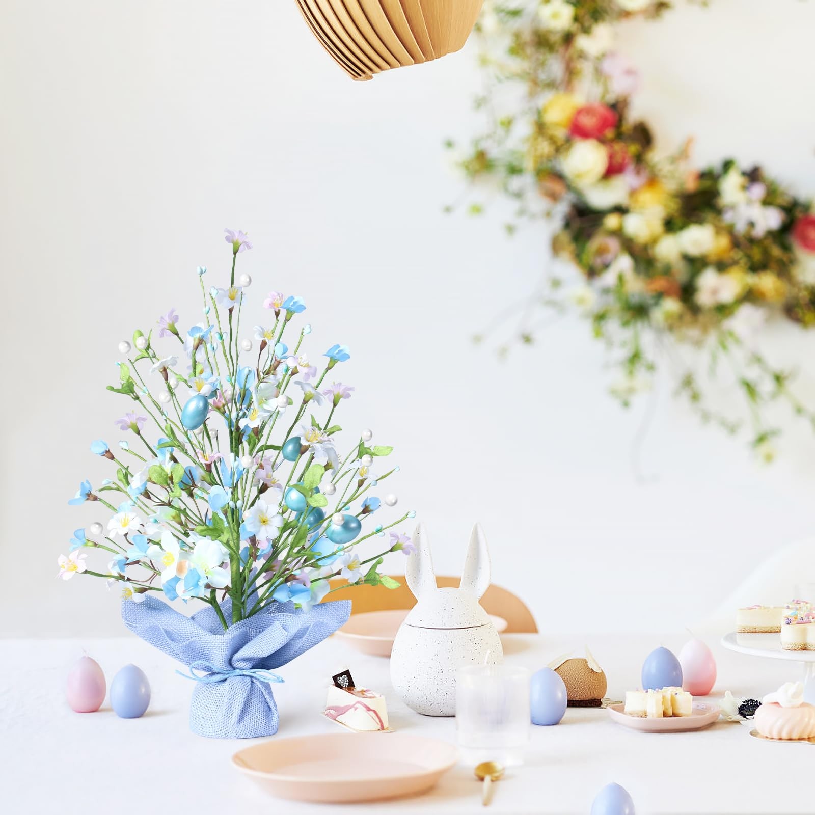 18 Inch Artificial Easter Blue Egg Flower Tree Tabletop Decorations Party