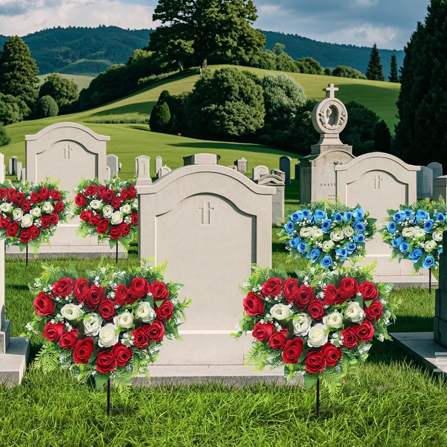 Lodou 2 Sets Artificial Cemetery Flowers, Grave Memorial Flowers with Ground …