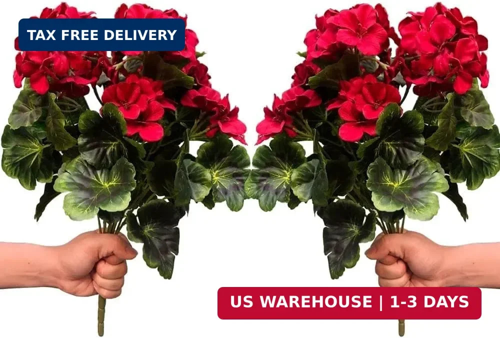 Artificial Geranium Silk Flower Bush Red 19 Inches Faux Geranium Flowers Plan…