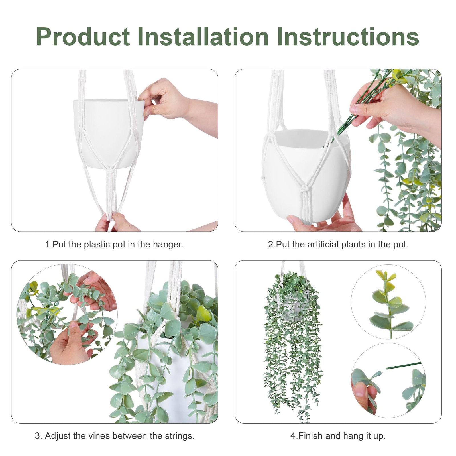 2 Packs Fake Hanging Plants with Pots, Artificial Eucalyptus Hanging Plants w…