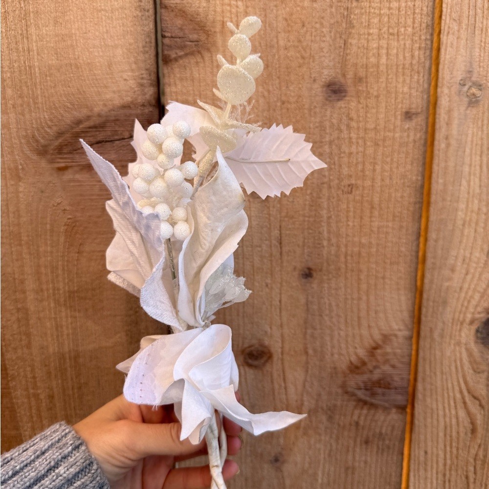 New White Floral Arrangement mistletoe holiday clip on decor wire wrap flowers