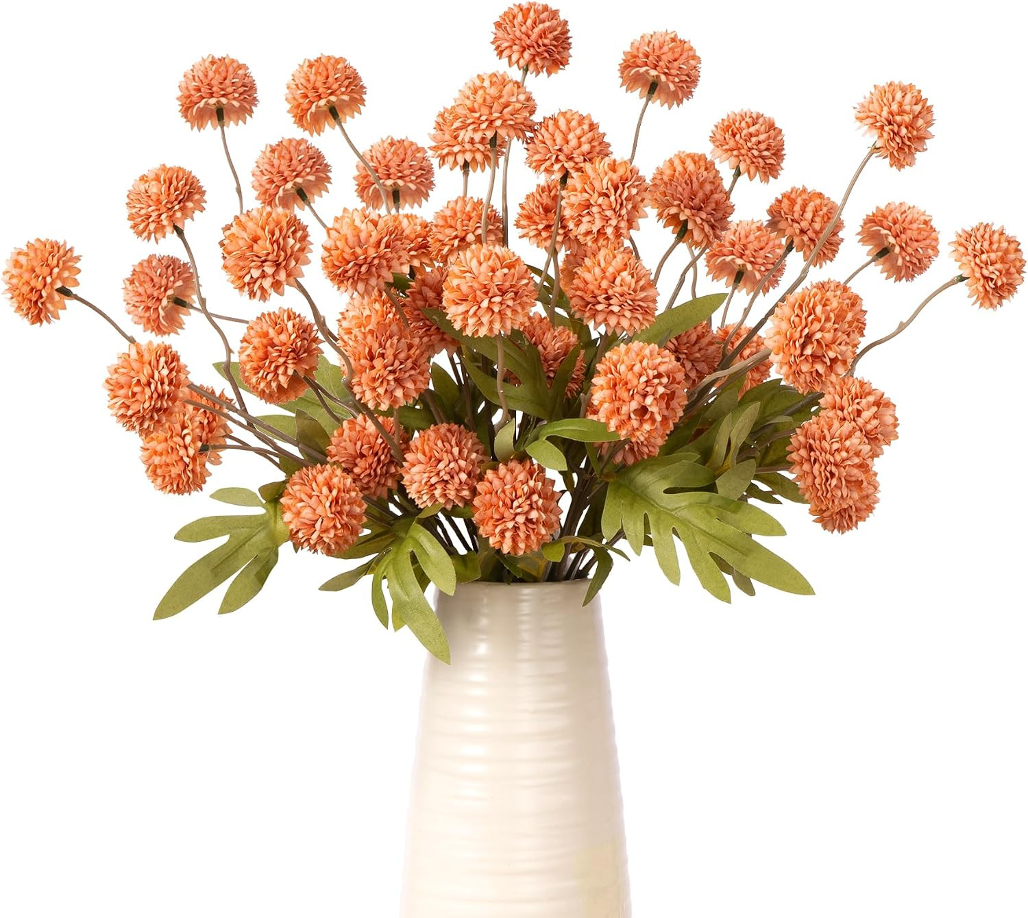 10Pc Coral Orange Silk Chrysanthemum – Faux Flowers for Home & Office Decor