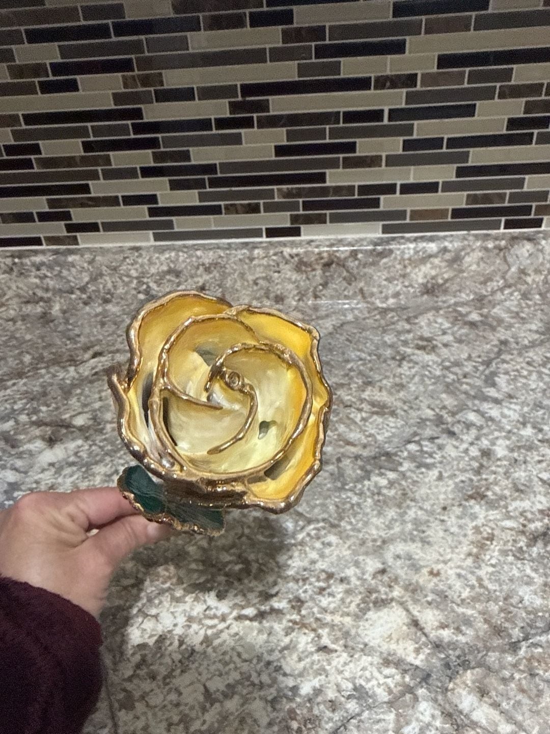 24K Gold Dipped Cream and Yellow Lacquered Real Long Stem Rose