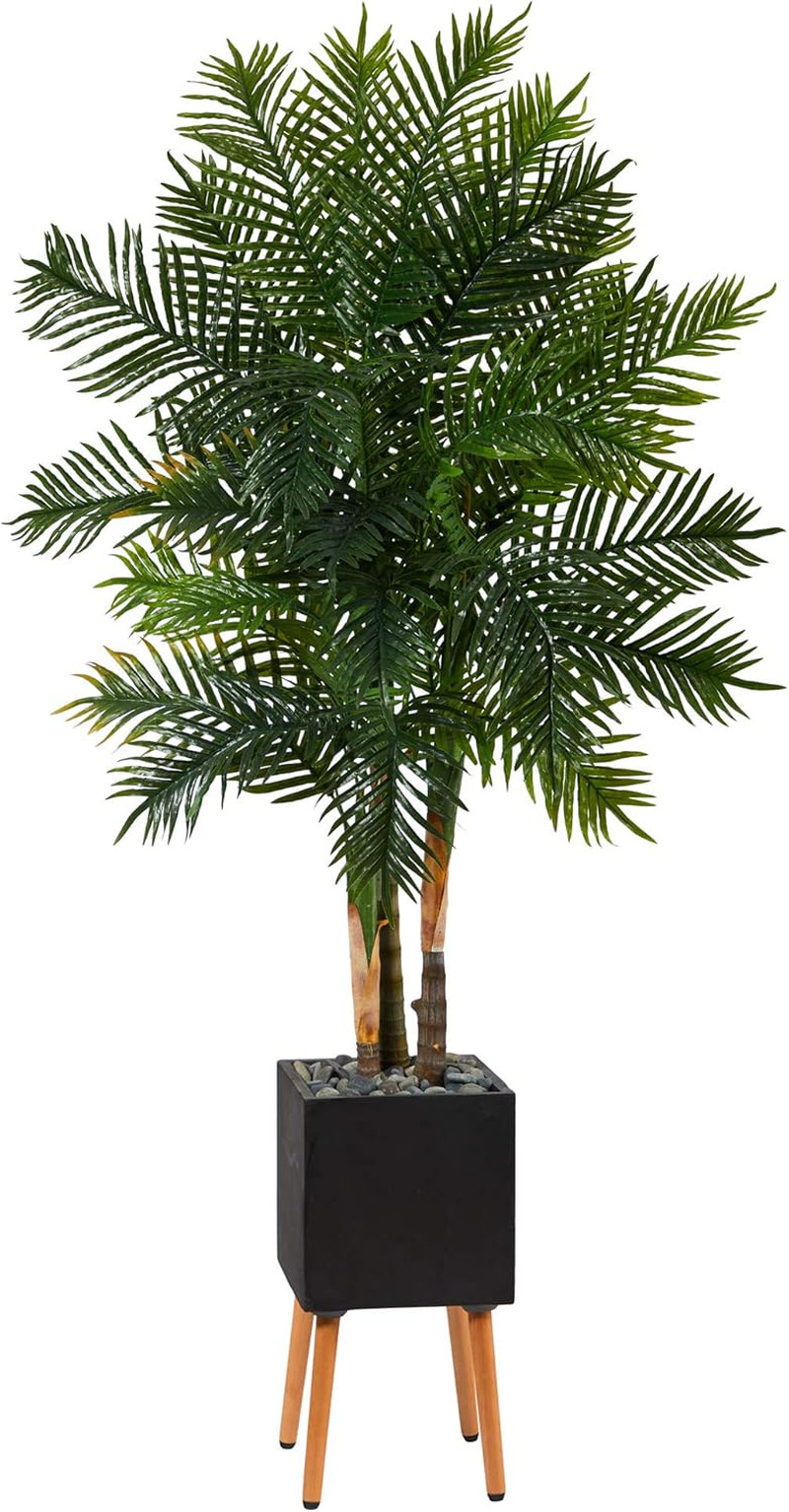 70″ Areca Palm Artificial Tree in Stylish Black Planter with Stand
