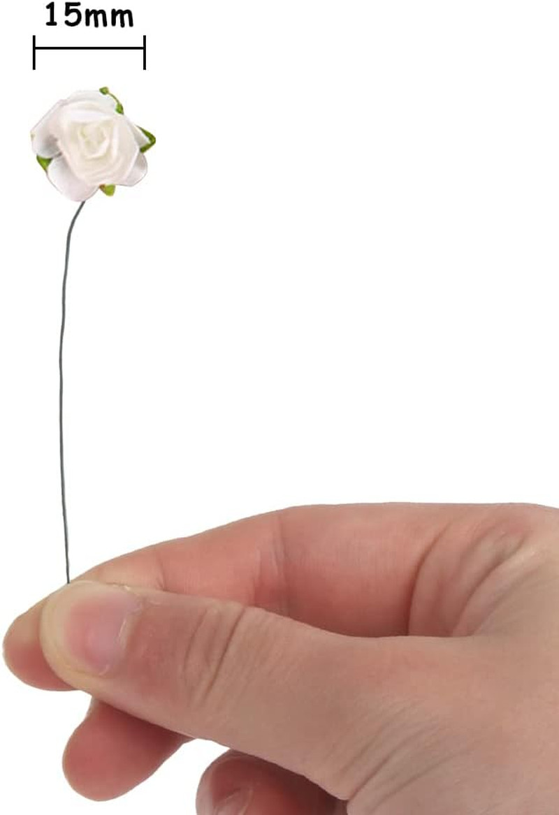 144Pcs Mini Paper Flowers,Mulberry Paper 1/2″ Artificial Rose Flower with Stem f