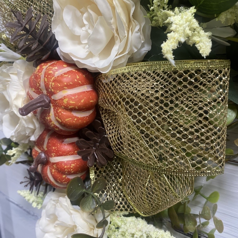 Autumn Wreath with Pumpkin Maple Leaf Eucalyptus Berries for Indoor Outdoor Use